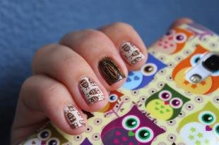 Рисунки совы на ногтях, модный маникюр с совами