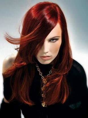 Медно красный цвет волос на длинные волосы, цвет волос "рубин"